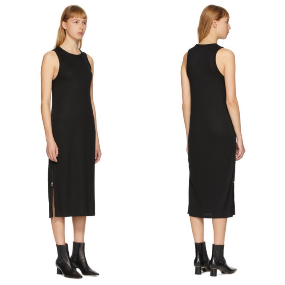 Rag & Bone Small Black Ribbed Knit Tank Dress Side Zippers